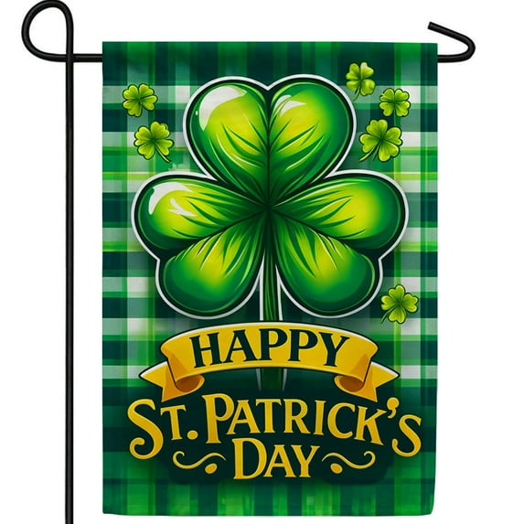 America Forever Happy St Patrick's Day Garden Flag, 12.5 x 18 inch Double Sided, Four Leaf Clover Shamrock Irish Pride Lucky Charm Seasonal Outdoor Decorations Yard Flag