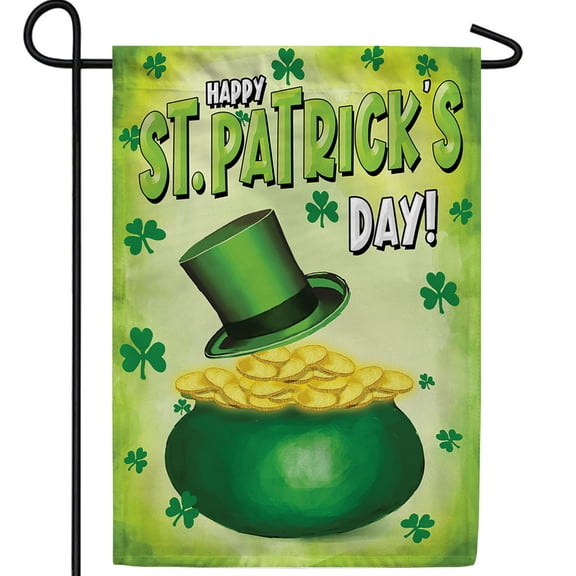 America Forever St Pattys Pot O Gold Garden Flag, 12.5 x 18 inch Double Sided, Leprechaun Hat Banner, Shamrock Outdoor Decor, Irish Holiday Yard Decorations, Happy Saint Patrick's Day Lucky