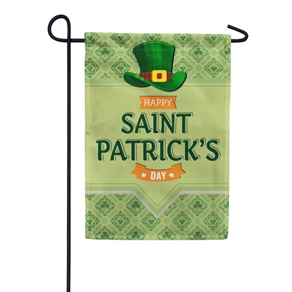 America Forever Happy St Patricks Day Garden Flag Leprechaun Hat 12.5 x 18 Inch Double Sided Yard Outdoor Decoration Geometric St. Patrick's Day Flag