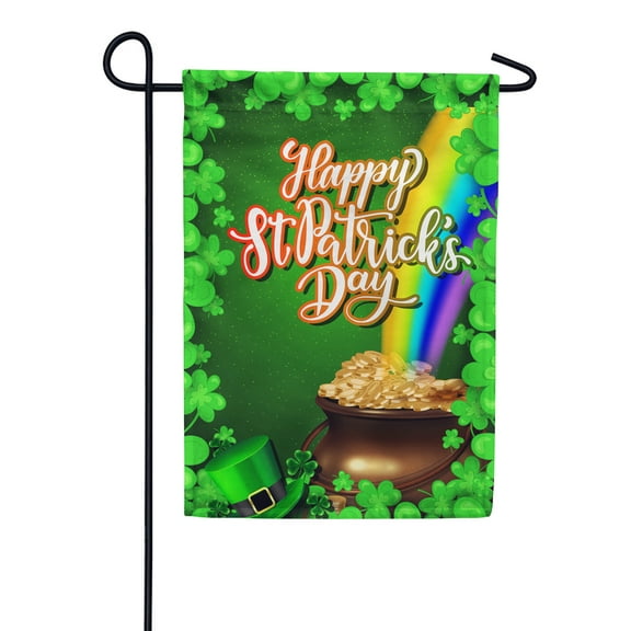 America Forever Happy St Patricks Day Garden Flag Leprechaun Rainbow Pot Gold 12.5 x 18 Inch Luck of the Irish Double Sided Outdoor Yard Lucky Clover Shamrock St Patricks Day Decorations