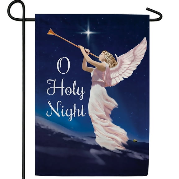 America Forever Hark! The Herald Angels Sing! Garden Flag, 12.5 x 18 inch Double Sided, O Holy Night Christmas Angel, Trumpet Blue Background, Religious Holiday Banner Festive Outdoor Decor