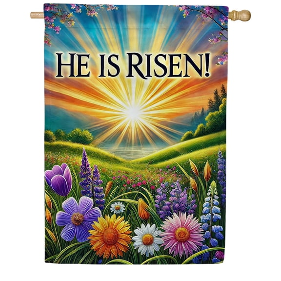 America Forever He Is Risen Easter House Flag, 28 x 40 inch Double Sided, Resurrection Spring Flowers, Religious Banner, Easter's Day