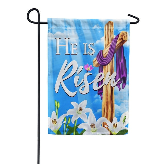 America Forever He is Risen Garden Flag - 12.5 x 18 Inches- Lily and Cross Easter Religious, Spring Floral Yard Outdoor Decorative Double Sided Flag