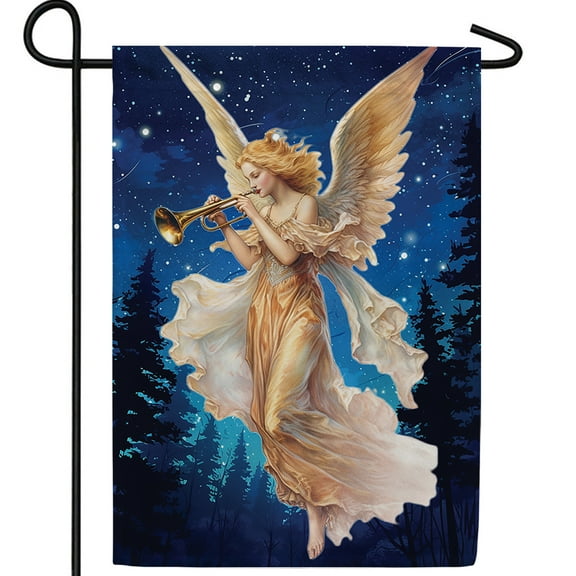 America Forever Heavenly Music Garden Flag, 12.5 x 18 inch Double Sided, Angel Trumpet Christmas Banner, Religious Holiday Decorations, Faith Yard Flag