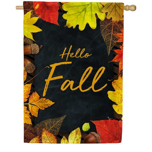 America Forever Hello Fall House Flag, 28 x 40 inches Double Sided, Hello Fall Yard Flag, Maple Fall Leaves , Rustic Autumn Fall Seasonal Outdoor Decor, Holiday Outside Yard Decorations