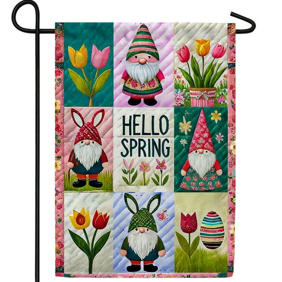 America Forever Hello Spring Gnome Garden Flag, 12.5 x 18 inch Double Sided, Springtime Gnome Welcome Garden Flags, Tulips Flowers, Spring Seasonal Outdoor Easter Day Decorations for Lawn