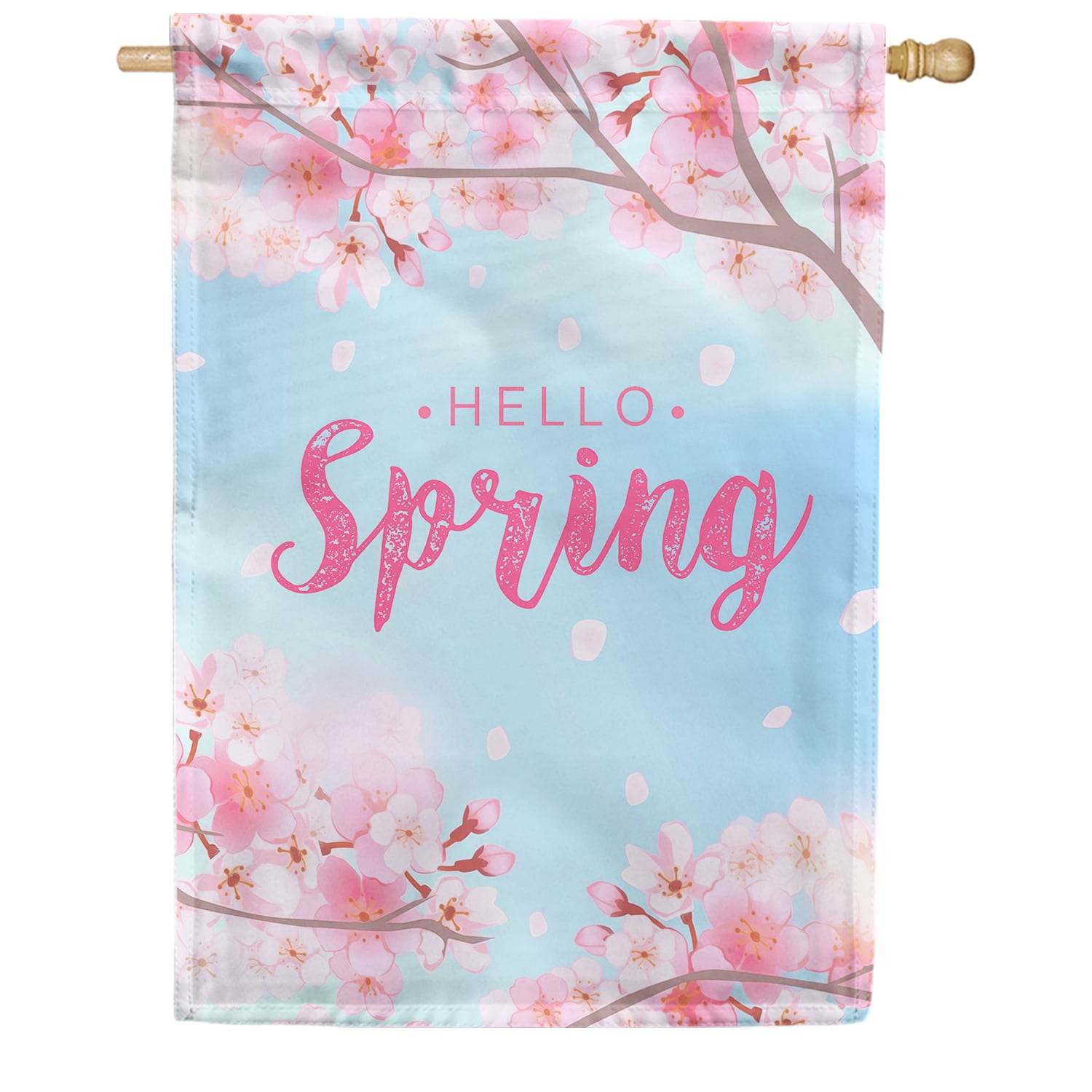America Forever Hello Spring House Flag 28 x 40 Inch Floral Double Sided Seasonal Outdoor Yard Decorative Colorful Spring Summer Flower Blooms Cherry Blossom House Flag