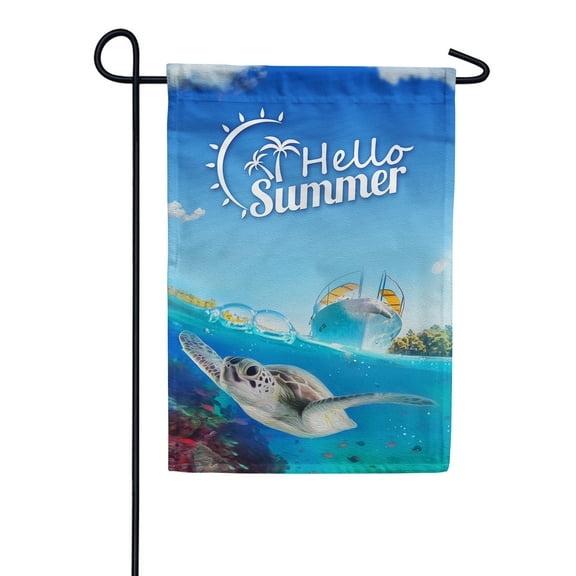 America Forever Hello Summer Sea Turtle Garden Flag 12.5 x 18 inch Exotic Blue Tropical Ocean Summer Beach Nautical Under Water Life Double Sided Seasonal Yard Outdoor Decorative Coastal Flag