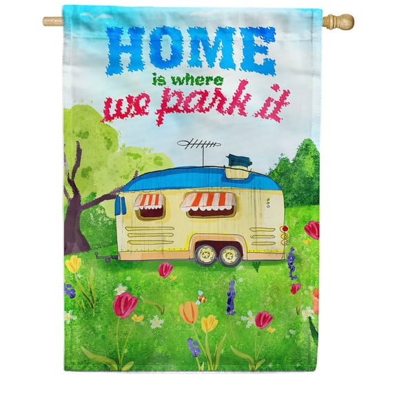 America Forever Home is Where We Park It House Flag Double Sided Camping Trailer Van RV Camping Flags for Campers Seasonal Yard Outdoor Decorative Flag - 28 x 40 Inch
