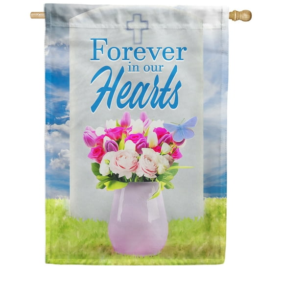 America Forever House Flag - Gone But Never Forgotten, Cemetery Memorial Religious Bereavement Double Sided 28" x 40" Decor, Seasonal Yard Outdoor Decorative Flag