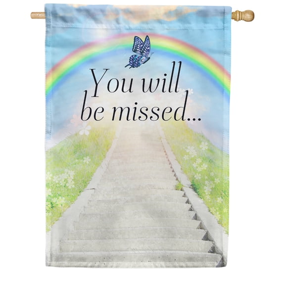 America Forever House Flag - Stairway To Heaven, Cemetery Memorial Religious Bereavement Double Sided 28" x 40" Decor, Seasonal Yard Outdoor Decorative Flag