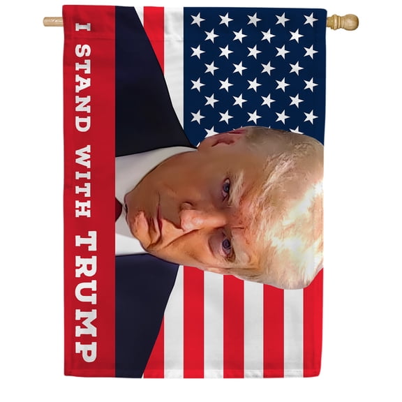 America Forever I Stand with Trump House Flag, 28 x 40 inch Double Sided, Political Election Support Donald Trump Presidential Campaign American Flag Patriotic Outdoor Yard Decor