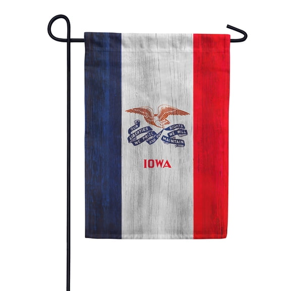 America Forever Iowa State Flag 12.5 x 18 Inch Double Sided Outdoor Yard Decorative USA Vintage Wood State of Iowa Garden Flag, Made in the USA