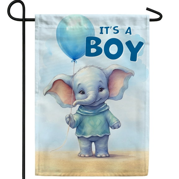 America Forever It's A Boy Garden Flag 12.5 x18 inch Double Sided Elephant Balloons Baby Boy Flag for Baby Shower Birth Announcement Gender Reveal Newborn Baby Welcome Outdoor Yard Decoration