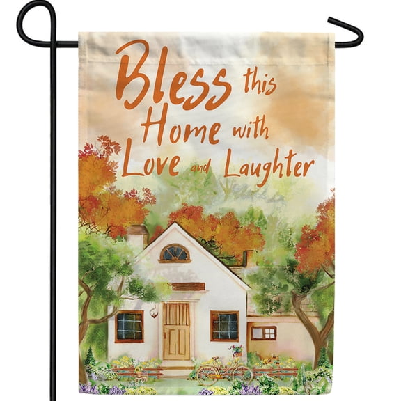 America Forever Bless This Home Garden Flag, 12.5 x 18 inch Double Sided, Welcome Family House Yard Banner, Love Laughter Blessing Floral Outdoor Decor, Inspirational Decorations