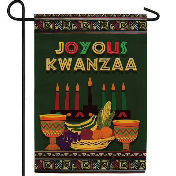 America Forever Joyous Kwanzaa Kinara Candles Garden Flag, 12.5 x 18 inch Double Sided, Seven Principles Fruits Harvest Banner, African Heritage Holiday Outdoor Decor, Cultural Celebration Display