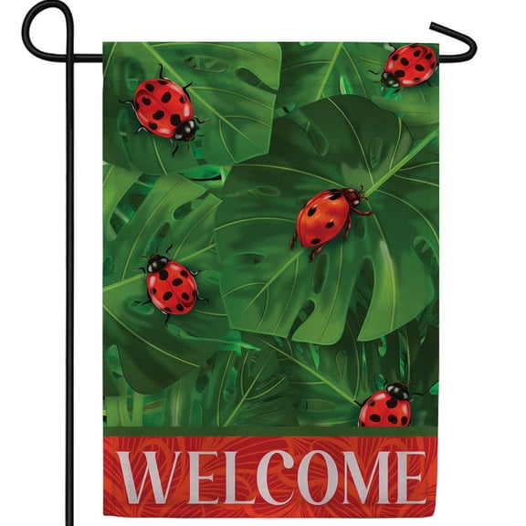 America Forever Lady Beetles Garden Flag, 12.5 x 18 inch Double Sided, Welcome Ladybug Green Leaves, Spring Summer Outdoor Decorative Flag