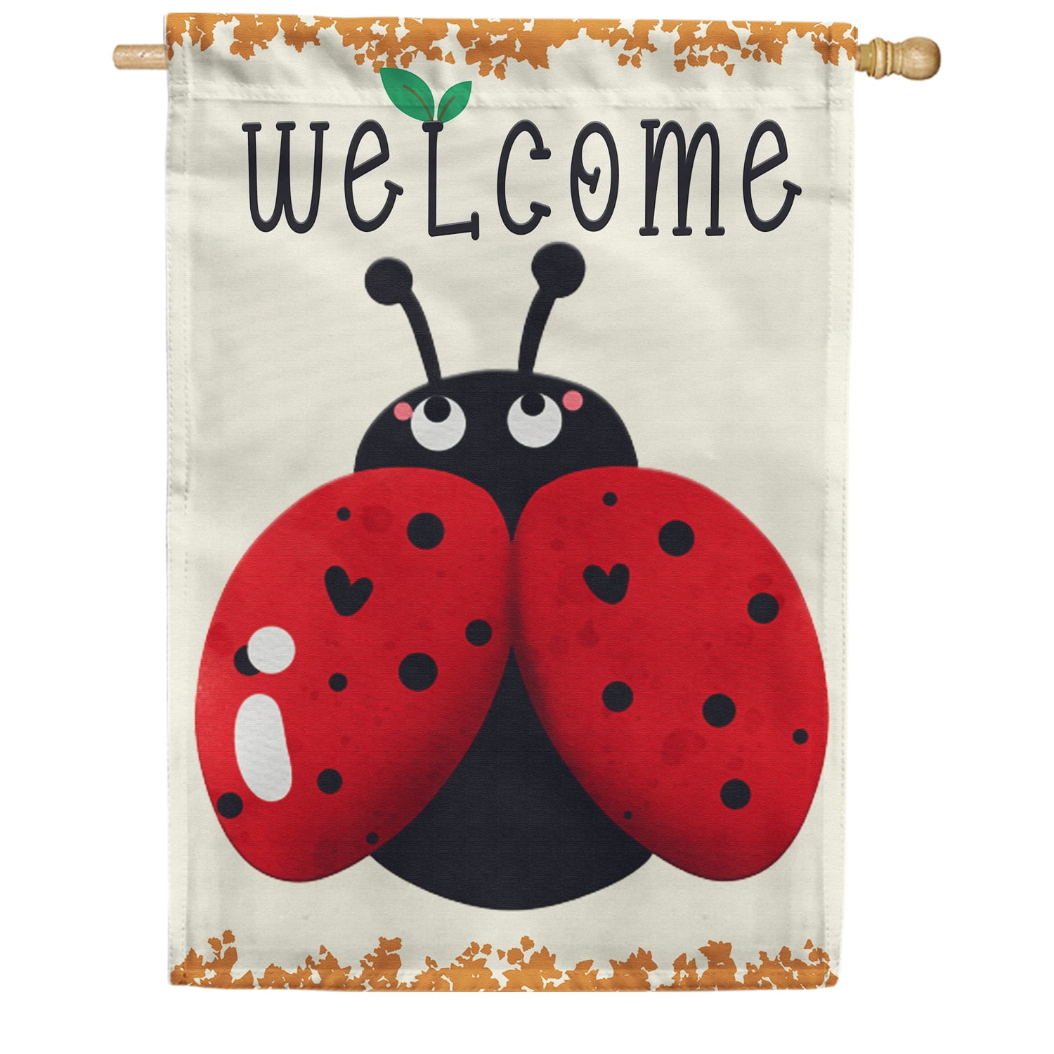America Forever Ladybug Welcome House Flag, 28 x 40 inch Double Sided, Welcome Cute Ladybug, Spring Summer Outdoor Decorative Flag