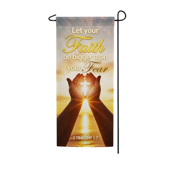 America Forever Let Your Faith Be Bigger Than Your Fear Garden Banner, 12.5 x 28 inch Double Sided, 2 Timothy 1:7 Inspirational Religious Christian Cross Praying Hands Outdoor Decor