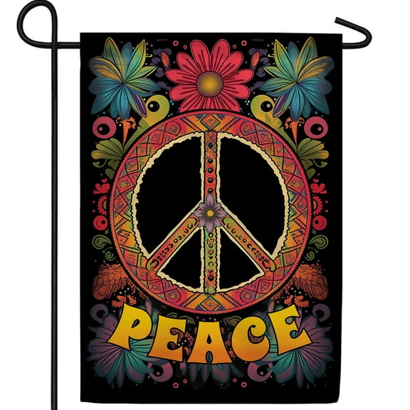 America Forever Let There Be Peace Garden Flag 12.5 x 18 inch Double Sided Peace Symbol Mandala Flowers Ornate Bohemian Decorative Outdoor Yard Flag