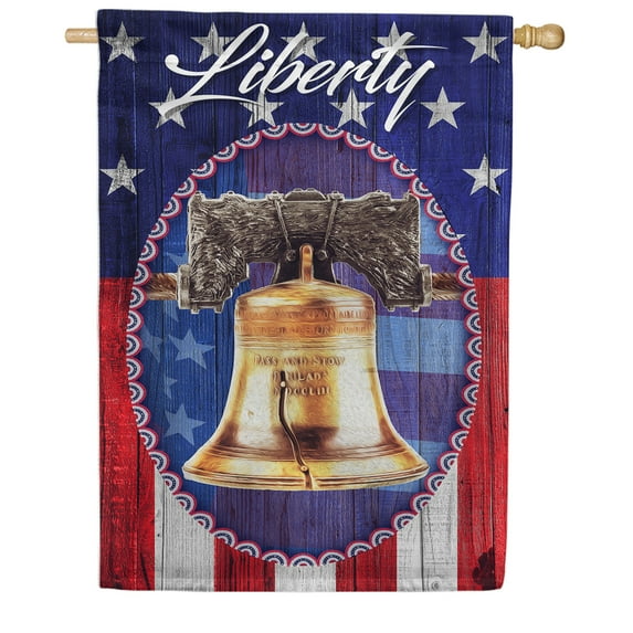 America Forever Liberty Bell House Flag, 28 x 40 inch Double Sided, Historic Liberty Bell Stars Stripes Patriotic Independence Philadelphia 4th July Outdoor Decorations Yard Flag