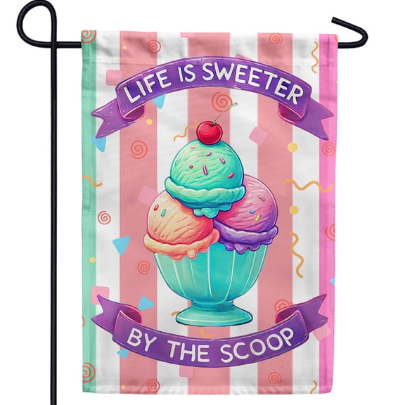 America Forever Life is Sweeter By The Scoop Ice Cream Garden Flag, 12.5 x 18 inch Double Sided, Summer Sweets, Ice Cream Cones, Dessert Lover Decor