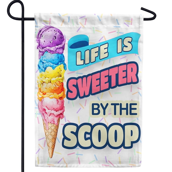 America Forever Life is Sweeter By The Scoop Rainbow Ice Cream Garden Flag, 12.5 x 18 inch Double Sided, Colorful Cone, Summer Sweets, Dessert Decor