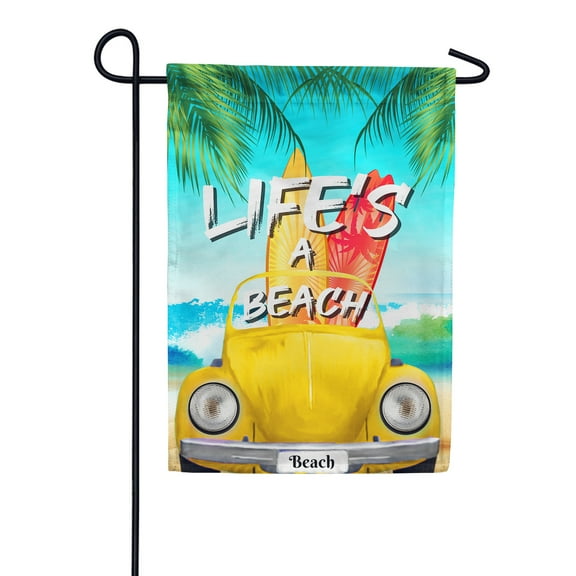 America Forever Life's a Beach Summer Garden Flag 12.5 x 18 inches Buggie Van Life is Better at the Beach Tropical Palm Tree Surfboard Double Sided Seasonal Yard Outdoor Decorative Coastal Garden Flag