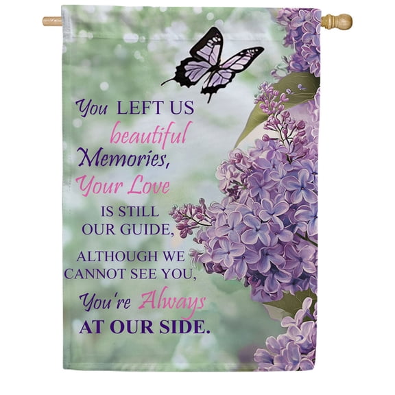 America Forever Lilac Butterfly Memorial House Flag, 28 x 40 inch Double Sided, Beautiful Memories Love Guide Spring Remembrance Sympathy Outdoor Decor
