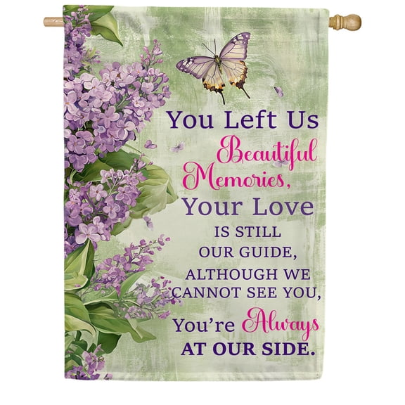 America Forever Lilac Memorial Butterfly House Flag, 28 x 40 inch Double Sided, Beautiful Memories Love Guide Swallowtail Spring Remembrance Sympathy Outdoor Decor