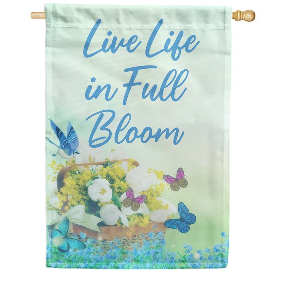 America Forever Live Life in Full Bloom House Flag 28 x 40 inches Flower Butterfly Positive Motivational Double Sided Spring Summer Seasonal Yard Outdoor Decorative Inspirational House Flag