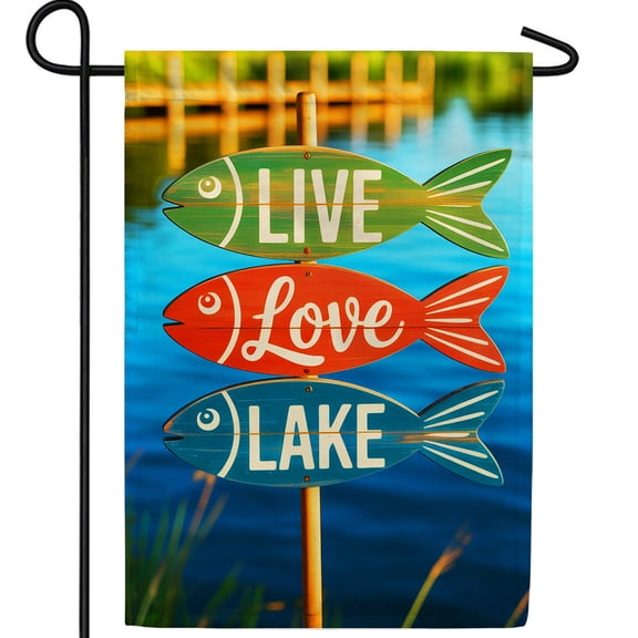 America Forever Live Love Lake Garden Flag, 12.5 x 18 inch Double Sided, Fish Sign Lake House Decor, Summer Lake Flag, Waterfront Dock Outdoor Yard Flag
