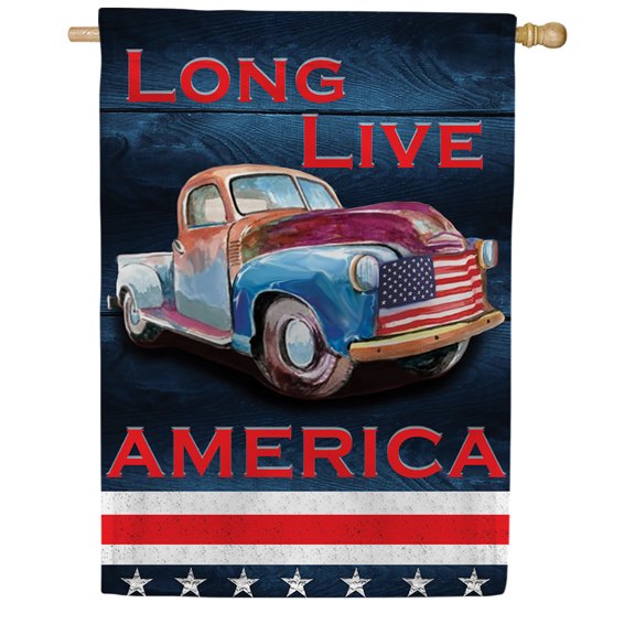 America Forever Long Live America House Flag 28 x 40 inch Double Sided, Vintage Pickup Truck Banner USA Flag Outdoor Decor, Patriotic Celebration Yard Display July Fourth Decorations