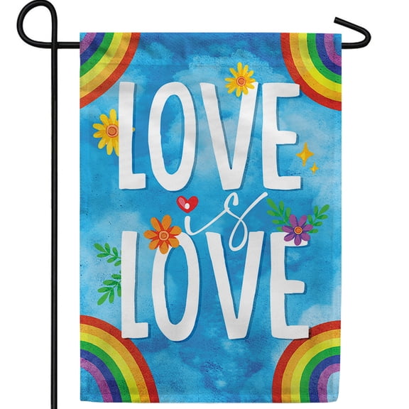 America Forever Love Is For All Garden Flag, 12.5 x 18 inch Double Sided, Love Is Love Banner, Rainbow Corner Decor, Equality Yard Sign Outdoor Decoration