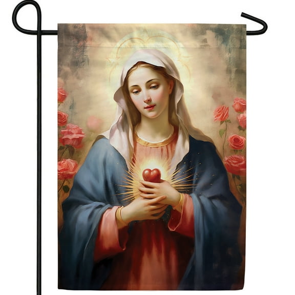 America Forever Love Will Prevail Garden Flag 12.5 x 18 inch Double Sided Virgin Mary Sacred Heart Religious Catholic Roses Devotional Outdoor Yard Flag