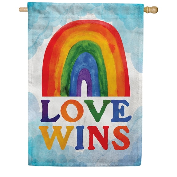 America Forever Love Wins Watercolor House Flag, 28 x 40 inch Double Sided, Rainbow Pride Banner, LGBTQ Celebration Decoration, Equality Support Outdoor Decor, Inclusive Yard Flag