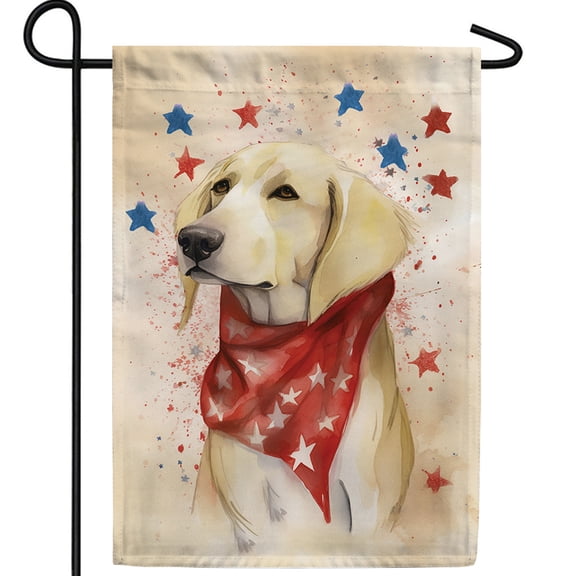 America Forever Loving & Loyal Garden Flag, 12.5 x 18 inch Double Sided, Dog Red Scarf Star Pattern, Patriotic Pet USA, Outdoor Yard Banner Decoration Display