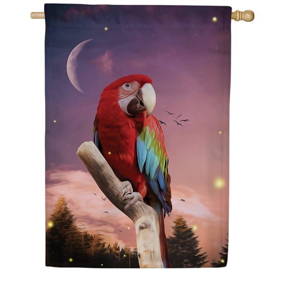 America Forever Macaw Parrot Summer House Flag 28 x 40 inches Exotic Tropical Bird Cresent Moon Fireflies Double Sided Summer Seasonal Yard Outdoor Decorative Wildlife House Flag