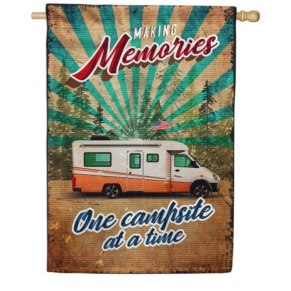 America Forever Making Memories One Campsite at a Time House Flag Double Sided Camper Trailer Van RV Camping Flags for Campers Seasonal Yard Outdoor Decorative Flag - 28 x 40 Inch