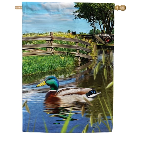America Forever Mallard Duck on Pond Summer House Flag 28 x 40 inches Countryside Lake Life Rustic Water Wildlife Double Sided Summer Seasonal Yard Outdoor Decorative Duck House Flag