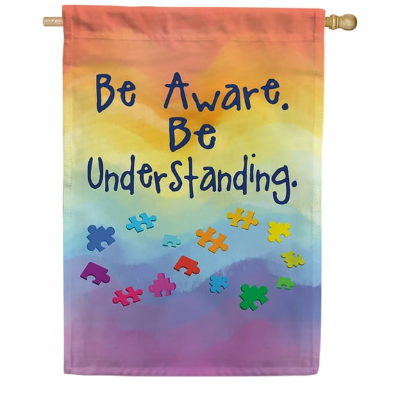 America Forever Many Pieces of Autism House Flag, 28 x 40 inch Double Sided, Autism Awareness Flag, Be Aware Be Understanding, Rainbow Puzzle Pieces, Neurodiversity Yard Decor