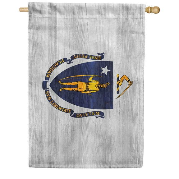 America Forever Massachusetts State Flag 28 x 40 Inch Double Sided Outdoor Yard Decorative USA Vintage Wood State of Massachusetts House Flag, Made in the USA