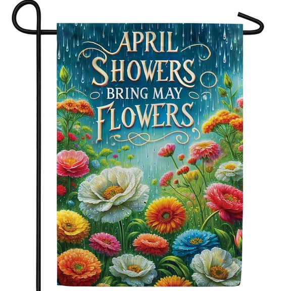 America Forever May Flower Blooms Garden Flag, 12.5 x 18 inch Double Sided, April Showers Bring May Flowers Spring Rain Garden Blooms Colorful Flower Outdoor Yard Decor