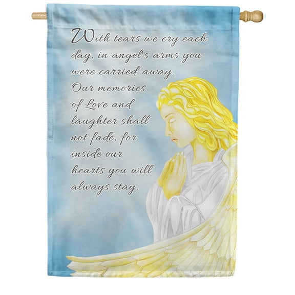 America Forever Memorial House Flag, 28 x 40 inches Double Sided, Angel Remembrance Funeral Gifts Bereavement Sympathy Decorations for Grave Outdoor Saying Cemetery Flag