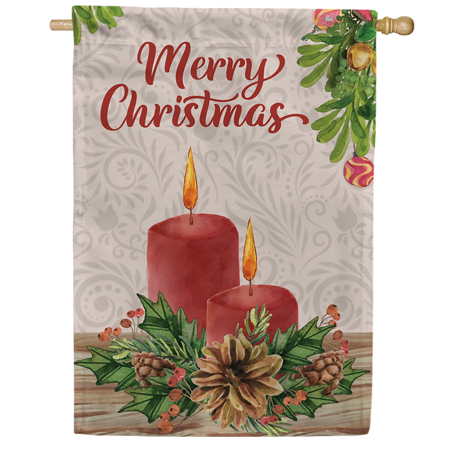 America Forever Merry Christmas Candles House Flag, 28 x 40 inch Double Sided, Red Lit Candles Holly Banner, Holiday Outside Decorations Yard Flag, Christmas Seasonal Outdoor Decor