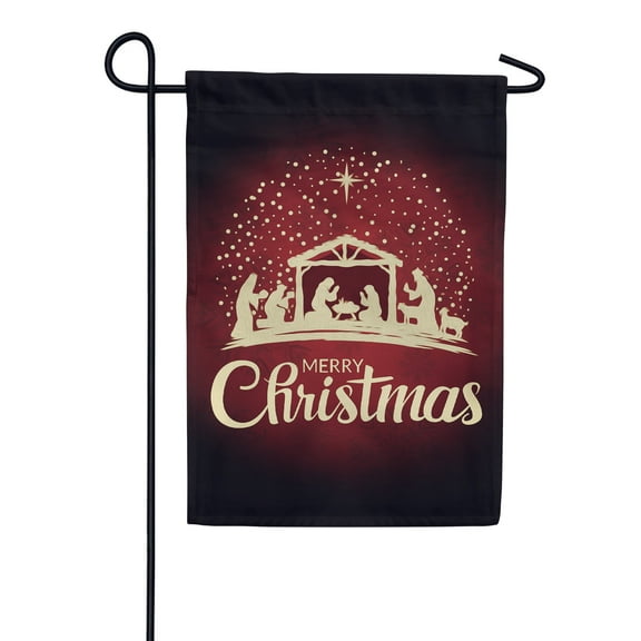 America Forever Merry Christmas Garden Flag - Gold Nativity, Glory To The Newborn King, Jesus Birth Wise Men Star of Bethlehem Religious Flag - Seasonal Yard Outdoor Decorative Flag - 12.5 x 18 Inches
