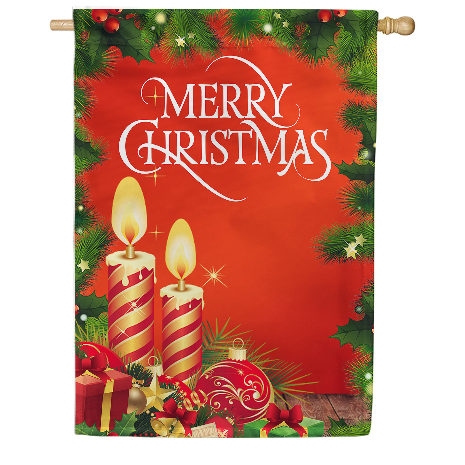 America Forever Merry Christmas House Flag 28 x 40 Inch Double Sided Outdoor Yard Winter Holiday Candles Ornament Star Red Christmas Decorations Flag