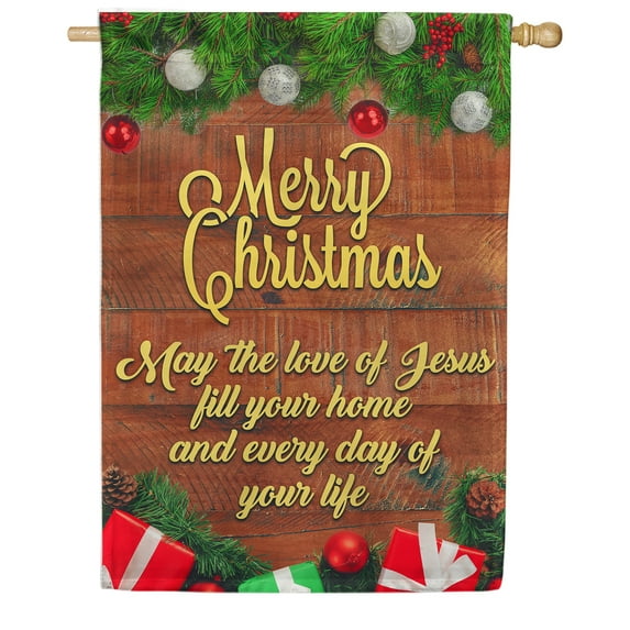 America Forever Merry Christmas House Flag 28 x 40 inch Double Sided Premium Outdoor Yard Decorations Religious Winter Holiday Rustic Farmhouse Party Christmas Jesus Flag