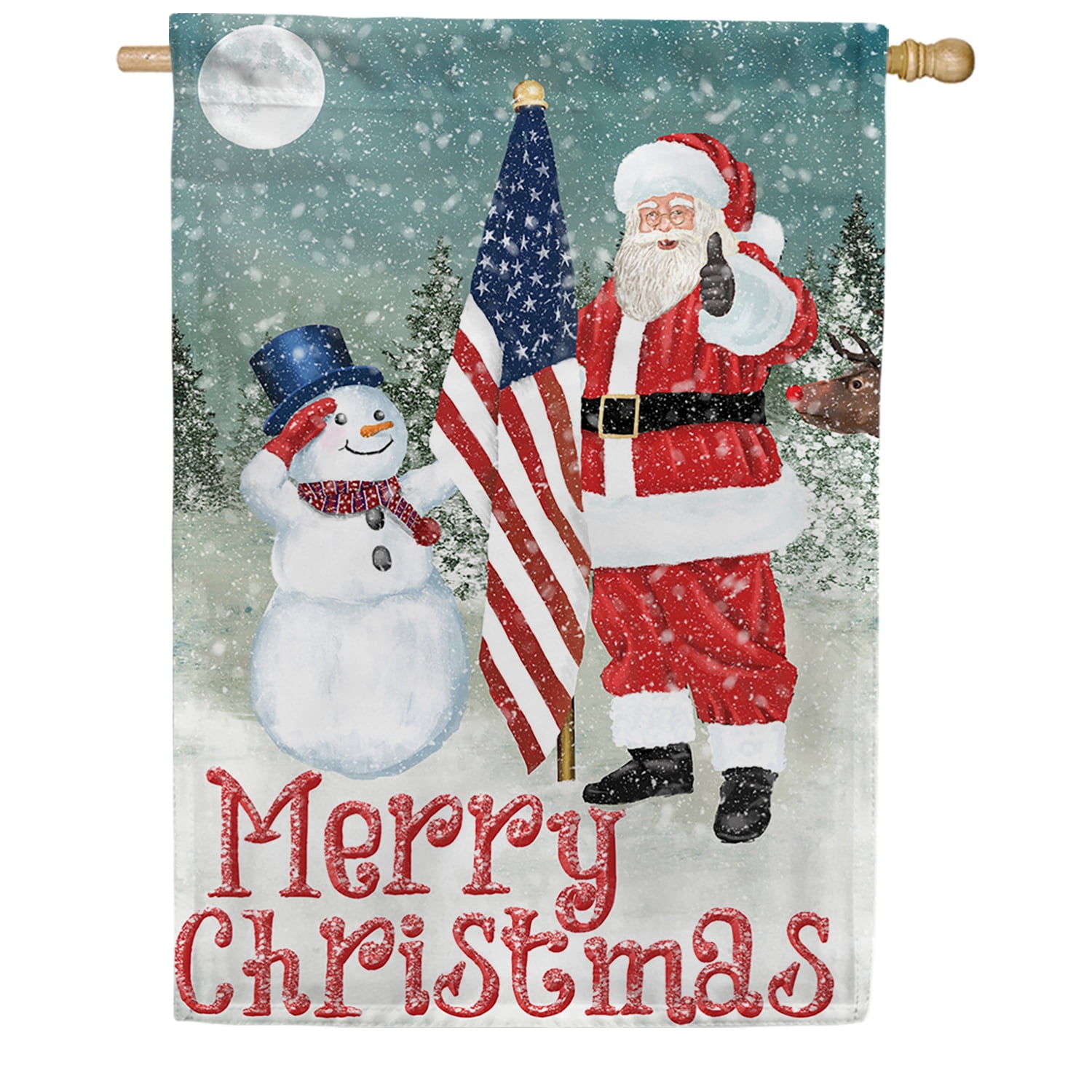 America Forever Merry Christmas USA House Flag 28 x 40 inch Double Sided, Patriotic Holiday Banner Snowman Santa American Flag Outdoor Decor, Winter Celebration Yard Display Decorations