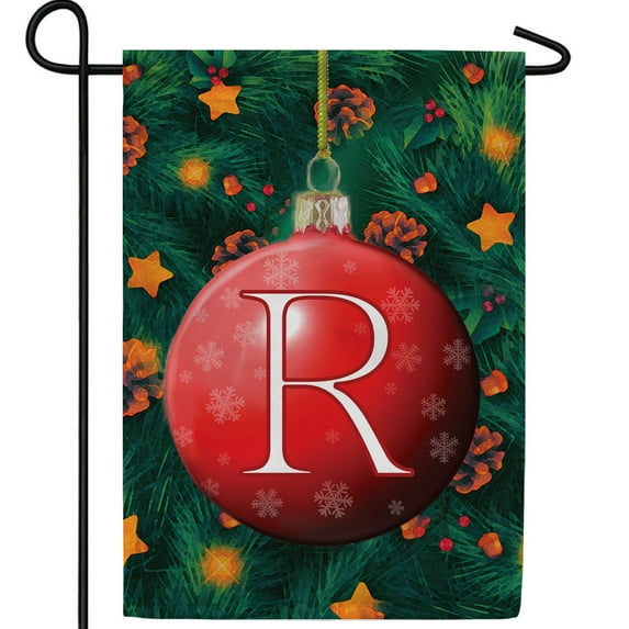 America Forever Monogram Christmas Garden Flag Letter R 12.5 x 18 inch Double Sided Christmas Ornament Ball Winter Farmhouse Holiday Yard Outdoor Decoration